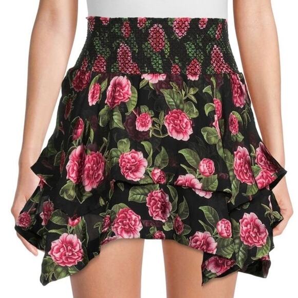 Alice + Olivia Dresses & Skirts - Alice + Olivia Zarya Rose Floral Silk Layered Smocked Mini Skirt Women's 0 NWT